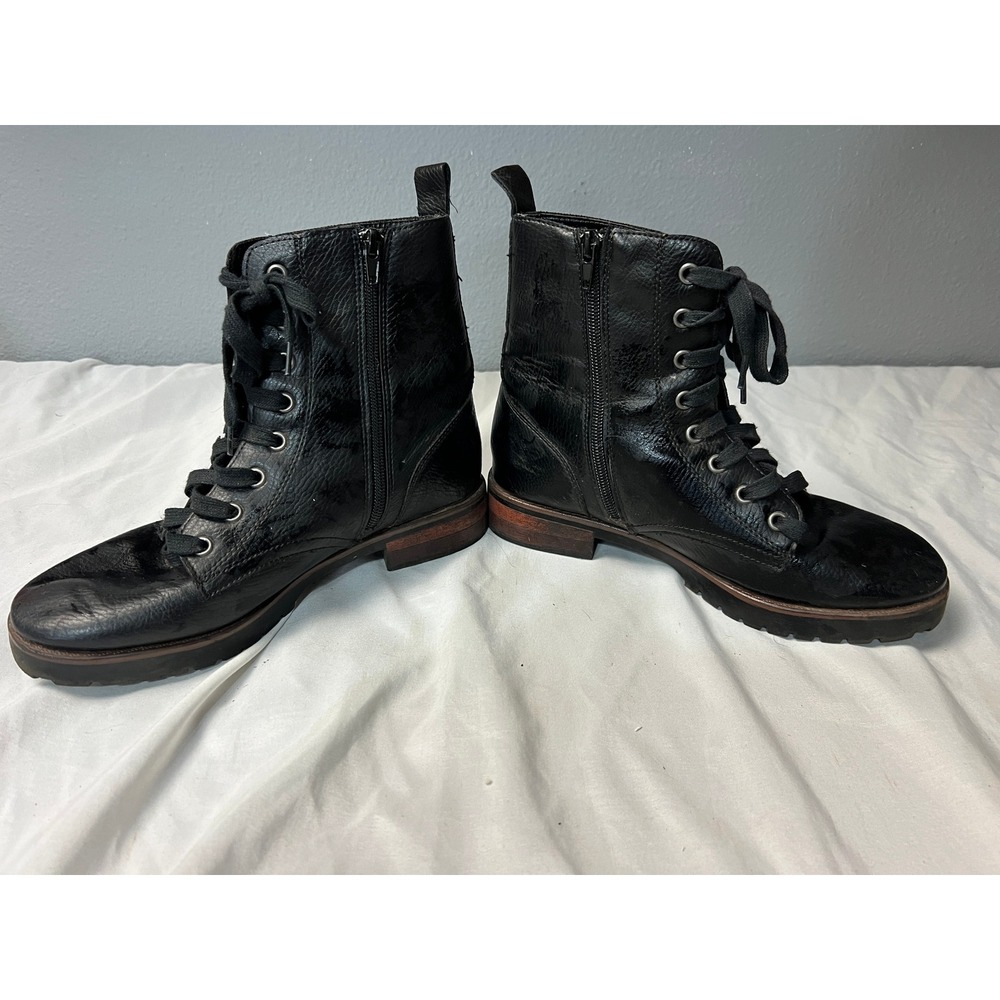 Kensie Willa Black Combat Boots Lace Up Side Zip Lug Sole Ankle Boots Gothic 8M